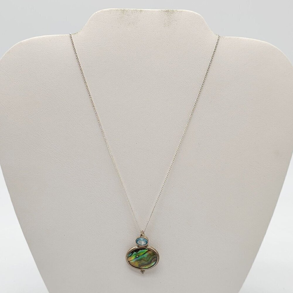 Vintage Paua Abalone Shell Blue Topaz Sterling Silver Necklace